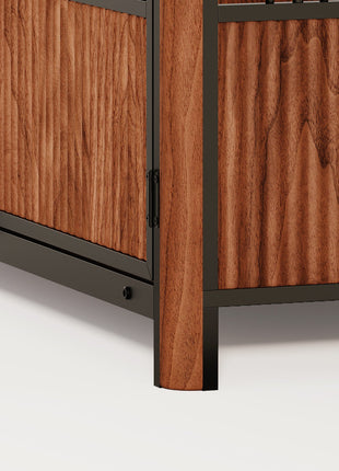 43'' Walnut Fluted Wood Furniture Style Dog Crate for Large & Medium Dogs - Double Door Design, Decorative Pet House & Indoor Side End Table.