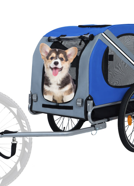 Large Folding Bike Trailer for Dogs – 66LB Capacity All-Terrain Pet Carrier, Durable Steel Frame for Cycling, Jogging, Camping & Outdoor Adventures, Blue-Gray
