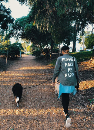 Puppies Make Me Happy Military Button Up | Present For Dog Lover