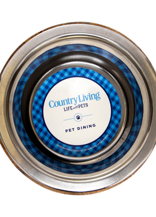 Country Living Stainless Steel Dog Bowl with Cylindrical Mango Wood Holder