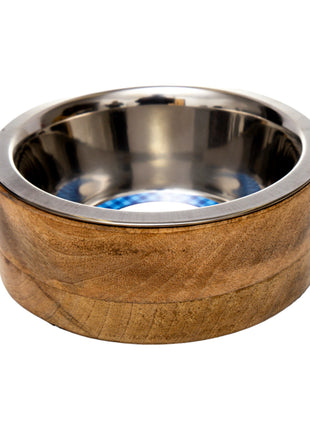 Country Living Stainless Steel Dog Bowl with Cylindrical Mango Wood Holder