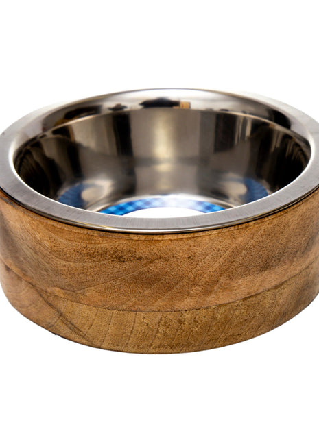 Country Living Stainless Steel Dog Bowl with Cylindrical Mango Wood Holder