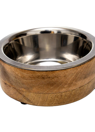 Country Living Stainless Steel Dog Bowl with Cylindrical Mango Wood Holder