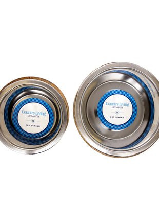 Country Living Stainless Steel Dog Bowl with Cylindrical Mango Wood Holder