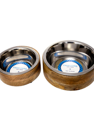 Country Living Stainless Steel Dog Bowl with Cylindrical Mango Wood Holder