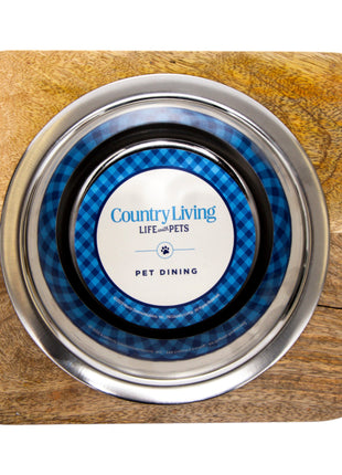 Country Living Elegant Stainless Steel Dog Bowl with Square Mango Wood Holder – 1 Quart