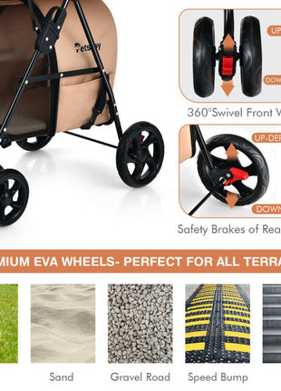 4-in-1 Double Pet Stroller with Detachable Carrier and Travel Carriage
