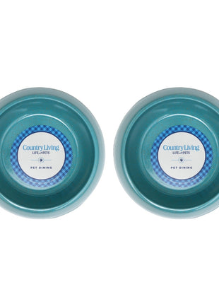 Country Living Set of 2 Natural Fiber Dog Bowls – Teal Blue