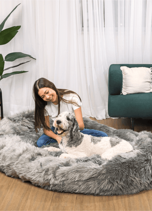 PupCloud™ Human-Size Faux Fur Memory Foam Dog Bed - Charcoal Grey