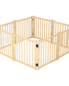 8-Panel Wooden Freestanding Dog Gate, Step Over Indoor Pet Fence for Doorways and Stairs