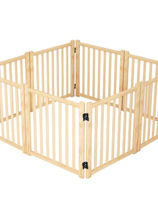 8-Panel Wooden Freestanding Dog Gate, Step Over Indoor Pet Fence for Doorways and Stairs