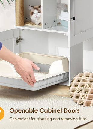Double Cat Litter Box Enclouse,Cat Litter Box Enclosure for 2 Cats, Cat Litter Cabinet, Double Litter Box Enclosure with Shelve, Fit Most of Litter Box, White+Vintage