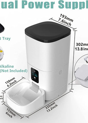 Automatic Pet Feeder with Camera, App Control, Voice Recorder, Timed Feeder for Schedule Feeding, Dual Power Supply,Wifi Pet Food Dispenser with App Control