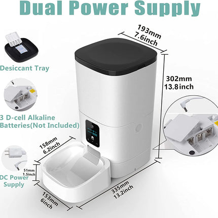 Automatic Pet Feeder with Camera, App Control, Voice Recorder, Timed Feeder for Schedule Feeding, Dual Power Supply,Wifi Pet Food Dispenser with App Control