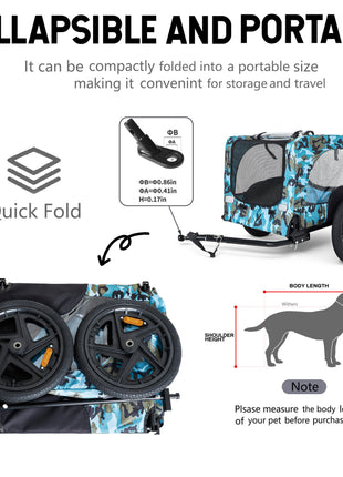 Outdoor Heavy Duty Collapsible Pet Bike Trailer with 16-Inch All-Terrain Wheels & Universal Hitch – Foldable Dog/Cargo Carrier Cart for Bicycles, blue+black - Pup List