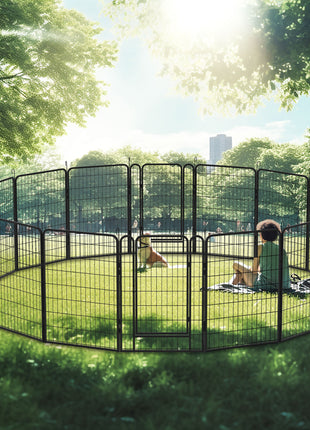 16 Panels Heavy-Duty Metal Playpen with Door, 39.37' H Dog Fence Pet Exercise Pen for Outdoor, Indoor