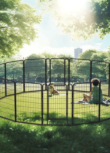 16 Panels Heavy-Duty Metal Playpen with Door, 39.37' H Dog Fence Pet Exercise Pen for Outdoor, Indoor