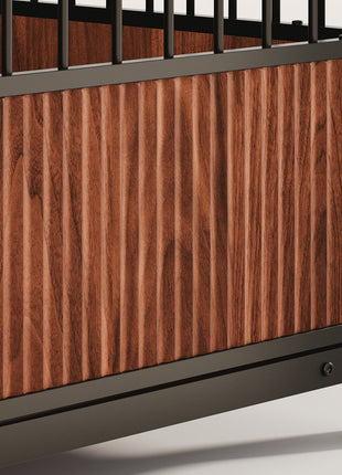 43'' Walnut Fluted Wood Furniture Style Dog Crate for Large & Medium Dogs - Double Door Design, Decorative Pet House & Indoor Side End Table.