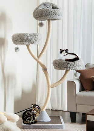 70" Tall Metal Cat Tree Tower with 3 Plush Perches & Sisal Scratching Posts