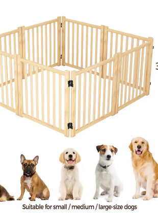 8-Panel Wooden Freestanding Dog Gate, Step Over Indoor Pet Fence for Doorways and Stairs