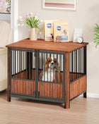 31.5'' Walnut Fluted Wood Furniture Style Dog Crate for small & Medium Dogs - Double Door Design, Decorative Pet House & Indoor Side End Table.
