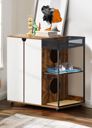 Litter Box Enclosure for 2 Cats.Cat Litter Box Furniture,Enclosed Cat Litter Boxes,Cat Furniture Cabinet,Rustic Brown