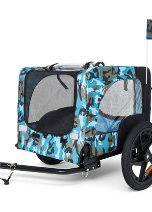 Outdoor Heavy Duty Collapsible Pet Bike Trailer with 16-Inch All-Terrain Wheels & Universal Hitch – Foldable Dog/Cargo Carrier Cart for Bicycles, blue+black - Pup List