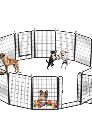 16 Panels Heavy-Duty Metal Playpen with Door, 39.37' H Dog Fence Pet Exercise Pen for Outdoor, Indoor