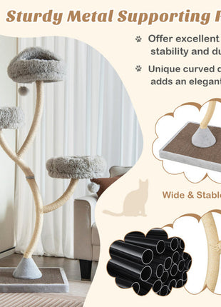 70" Tall Metal Cat Tree Tower with 3 Plush Perches & Sisal Scratching Posts
