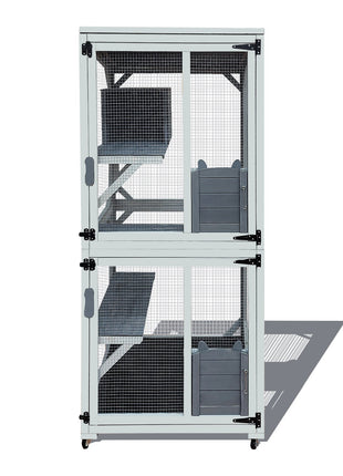 30.7'  Wooden Catio Outdoor Cat Enclosure, Luxury Cat House on Wheels with Napping House, 4 Platforms & Weatherproof Asphalt Roof, Large Kitty Cat Condo Cage Shelter Playpen with Sliding Doors