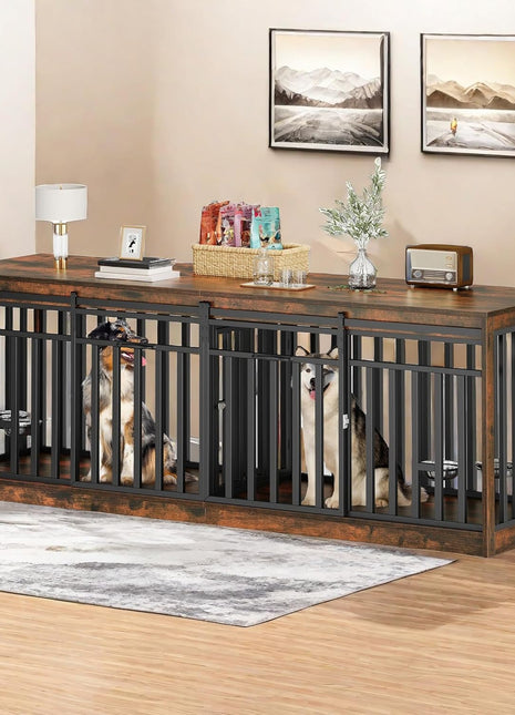 86.6" Ross Double Dog Crate Furniture For 2 Dogs
