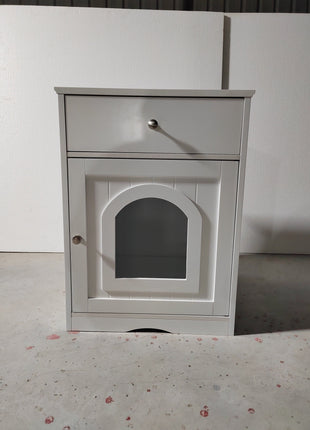 Wooden Pet House Cat Litter Box Enclosure with Drawer, Side Table, Indoor Pet Crate, Cat Home Nightstand (White)