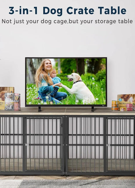 74.2" Lili Double Dog Crate Furniture For 2 Dogs