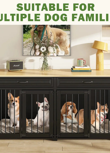 64.6" Blake Double Dog Crate Furniture For 2 Dogs