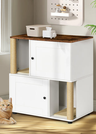 Double Cat Litter Box Enclouse,Cat Litter Box Enclosure for 2 Cats, Cat Litter Cabinet, Double Litter Box Enclosure with Shelve, Fit Most of Litter Box, White+Vintage