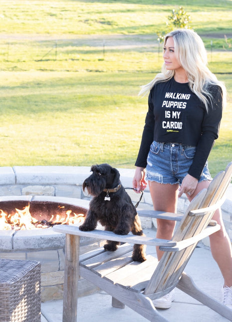 Walking Puppies is My Cardio Leopard Crop Top | Gift for Dog Moms