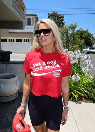 Pet A Dog And Smile Crop Tee | Gift for Dog Lovers | Made in USA