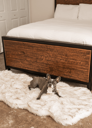 PupRug® Runner Faux Fur Memory Foam Dog Bed - Curve White with Brown Accents