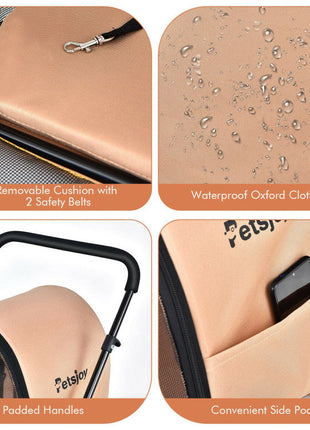 4-in-1 Double Pet Stroller with Detachable Carrier and Travel Carriage