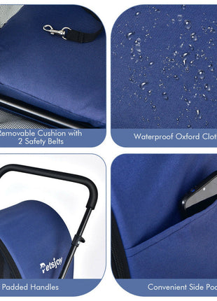 4-in-1 Double Pet Stroller with Detachable Carrier and Travel Carriage