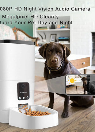 Automatic Pet Feeder with Camera, App Control, Voice Recorder, Timed Feeder for Schedule Feeding, Dual Power Supply,Wifi Pet Food Dispenser with App Control