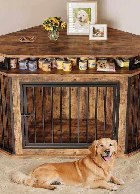 46.5" Tran Large Corner Dog Crates Furniture