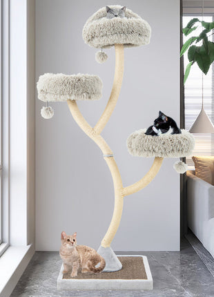 70" Tall Metal Cat Tree Tower with 3 Plush Perches & Sisal Scratching Posts