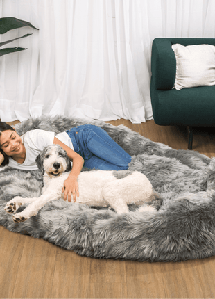 PupCloud™ Human-Size Faux Fur Memory Foam Dog Bed - Charcoal Grey