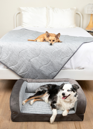 PupChill™ Cooling Bolster Dog Bed + Waterproof Blanket Bundle - Arctic Grey