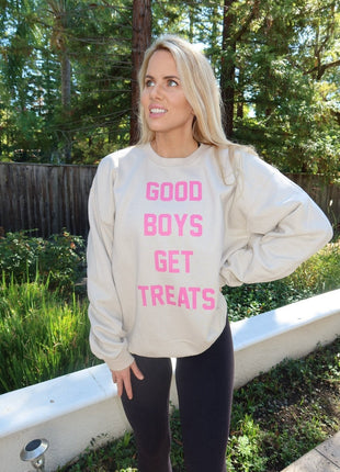 Good Boys Get Treats Pink Font Crewneck Sweatshirt | Ultra-Soft Best Gift for Dog Lovers