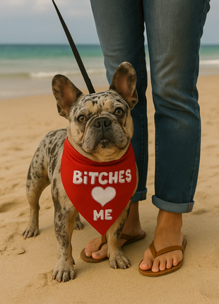 Parisian Pet 'Bitches Love Me' Bandana - Stylish, Comfortable, Trendy Red Bandana for Dogs & Cats, Fun Pet Fashion Accessory