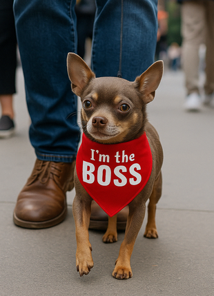 Parisian Pet 'I'm The Boss' Bandana for Dogs & Cats - Trendy, Comfortable, Funny Red Pet Bandana, Fashionable Dog & Cat Accessory