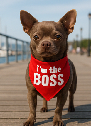 Parisian Pet 'I'm The Boss' Bandana for Dogs & Cats - Trendy, Comfortable, Funny Red Pet Bandana, Fashionable Dog & Cat Accessory