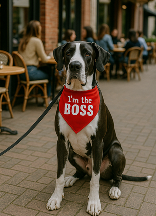 Parisian Pet 'I'm The Boss' Bandana for Dogs & Cats - Trendy, Comfortable, Funny Red Pet Bandana, Fashionable Dog & Cat Accessory